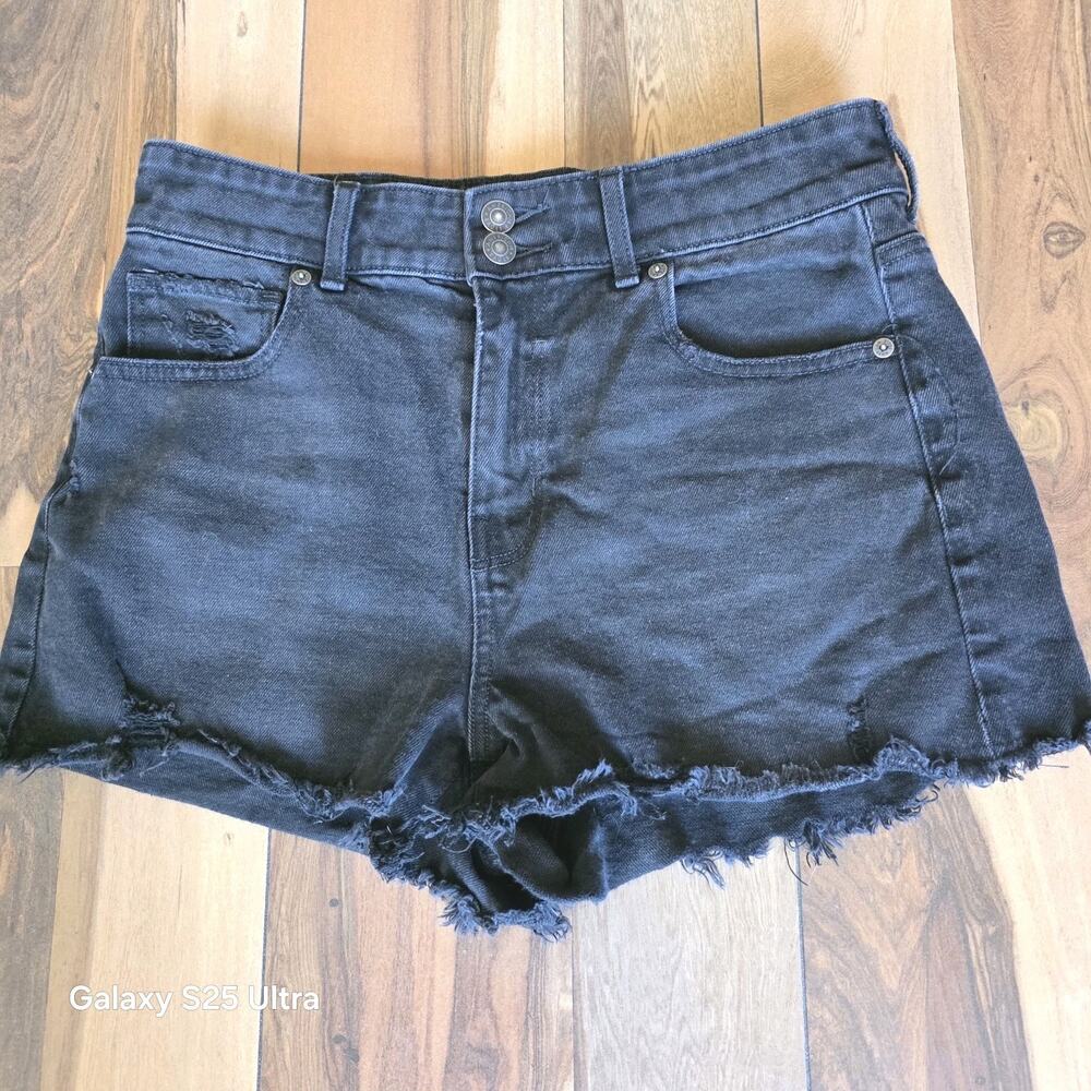 American‎ Eagle Womens Black Stretch Denim Cut-Off Shorts 8 Distressed Pocket